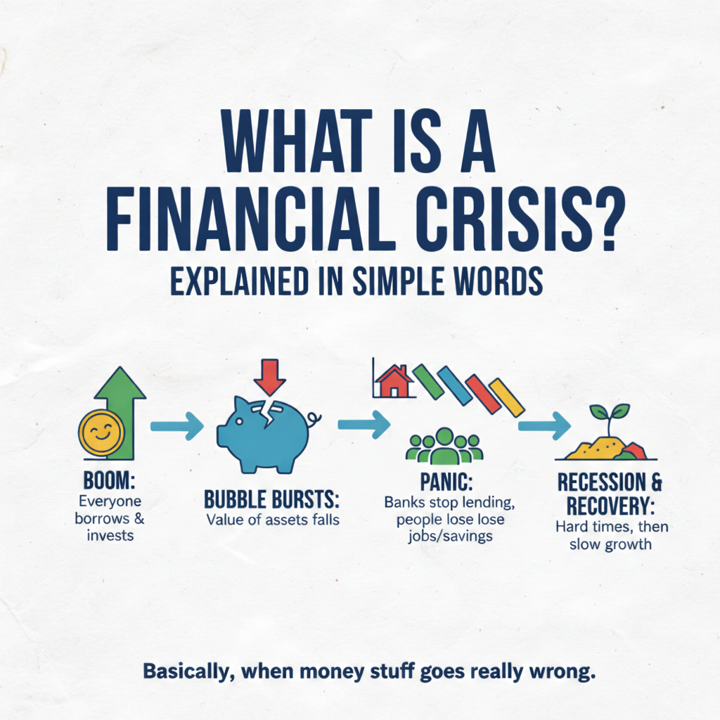 Simple infographic explaining what a financial crisis is and how it affects the economy